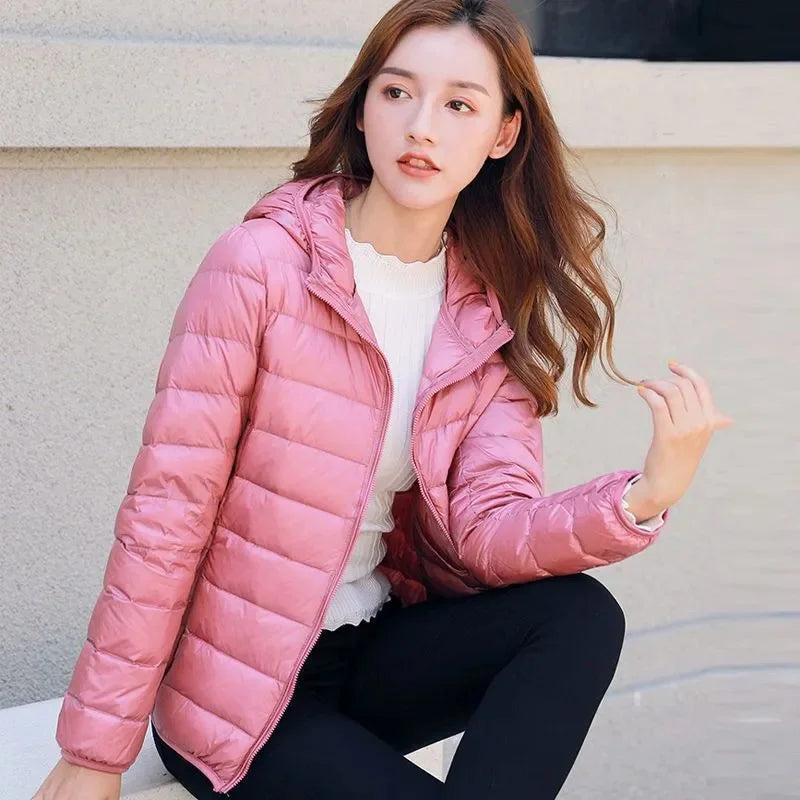 Autumn Winter New Parkas Down Coat Women's Short Stand-UP Collar Hooded Warm Cotton Padded Jacket Large Size Outcoat Female Tops