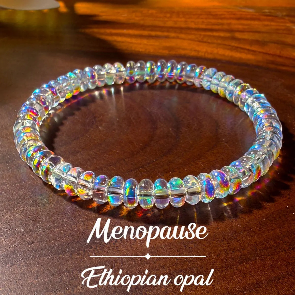 Menopause Natural Ethiopian Opal Bracelet, Stretchable Elastic Cord Jewelry, Helps Maintain Emotional Balance