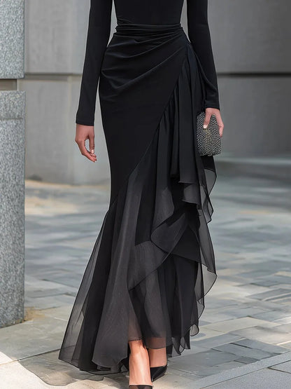 Elegant Women's Party Dress Spring Autumn Fashion Boat Neck Irregular Hem Loose Long Dresses Ladies Ruffles Temperament Dress