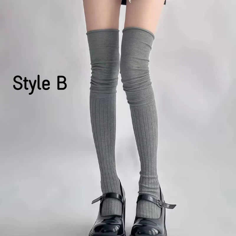 Spring Fall Knee High Stockings for Women White Vertical Stripe Long Socks Fashion Girls JK Skinny Boots Sock Japanese Style