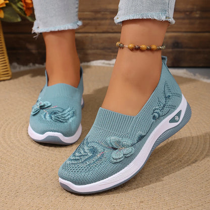 Durable, all-season outdoor women's breathable knit sneakers, lightweight casual walking shoes for spring and summer.