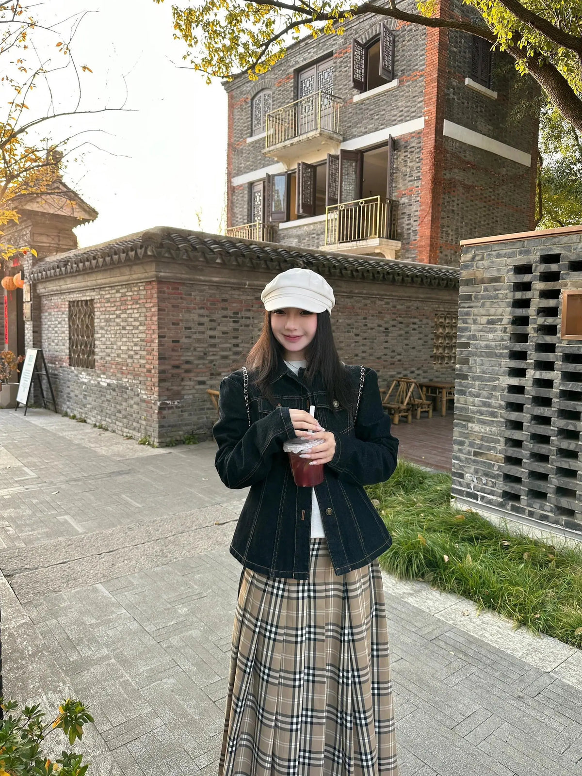 Low Waist Plaid Gingham Pleated  Skirt Korean Style Commute A-Line Long Skirts for Women Spring 2025 Casual Loose Fit