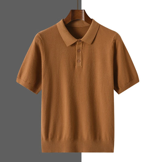 New summer 100% pure wool men's short sleeve polo neck T-shirt fashion youth casual Joker shirt thin T-shirt sweater