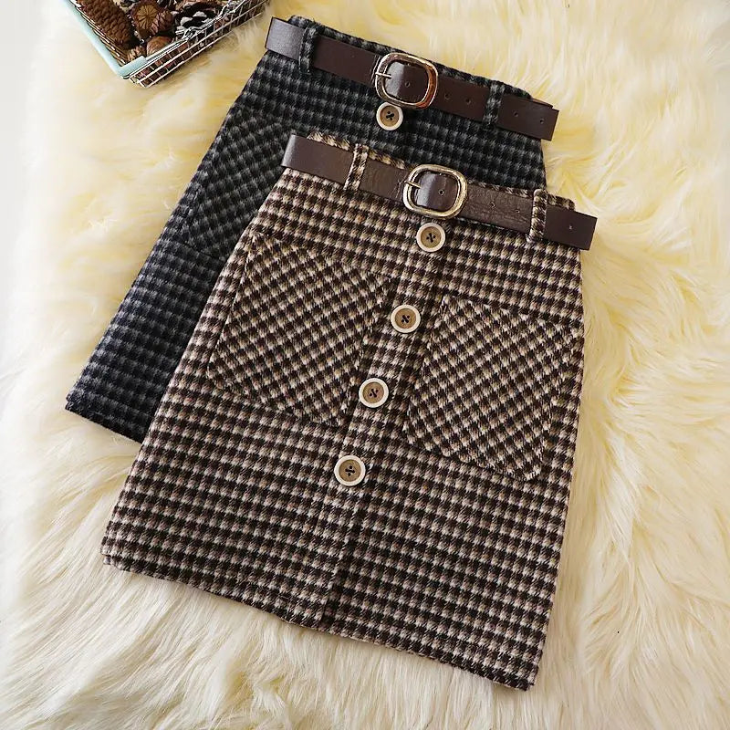 Women's Button-Detail Checked A-Line Skirt