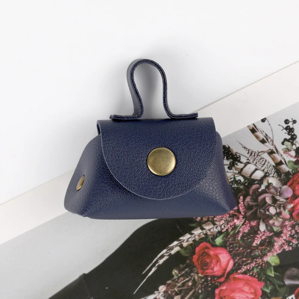 LATS Retro Cute Small Leather Bag Long Necklace for Women Fashion Sweater Chain Neck Hanging Jewelry Versatile Accessory Gift