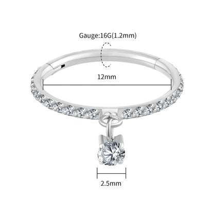 Right Grand ASTM F136 Titanium Round CZ Drop Helix Hoop Ring 16G Dangle Charm Segment Conch Clicker Cartilage Piercing Jewelry