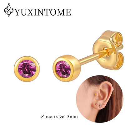 925 Sterling Silver Ear needles Crystal Zircon Small studs Earrings for Women gold-plated round Piercing Earrings New in 2022