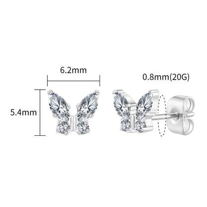 1 Pair Right Grand ASTM F136 Titanium CZ Marquise Butterfly Stud Earrings 20G Gorgeous Insect Push Back Piercing Jewelry Gift