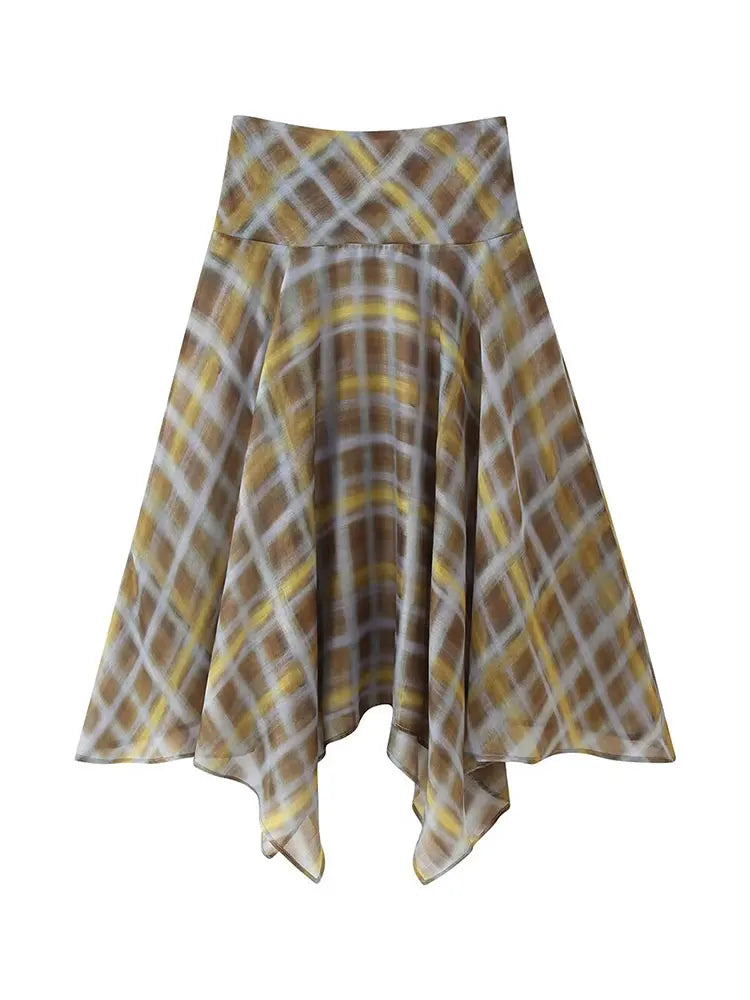 Women's Plaid Cape Top & Asymmetric Skirt Options