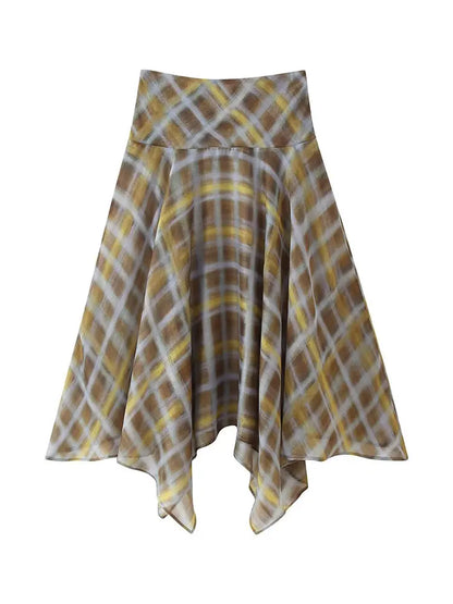 Women's Plaid Cape Top & Asymmetric Skirt Options
