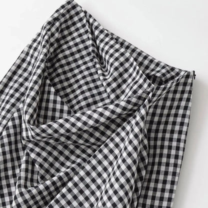 2026 Spring Summer Fashion Women's Plaid Straight High Waist Long Midi Skirts Lady Vintage Chic Pleated Trendy Side Slit Dress
