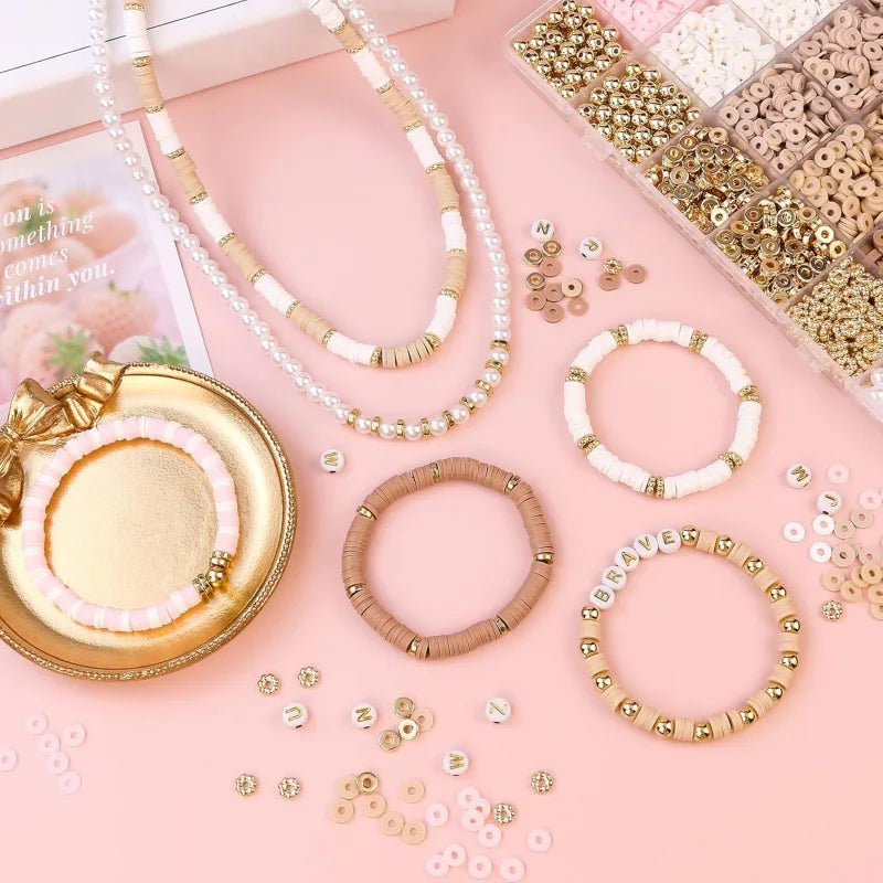 1900+PCS DIY Clay Beads Bracelet Making Kit - Friendship Jewelry with Golden Letter Beads for Women & - Perfect Birthday Gifts