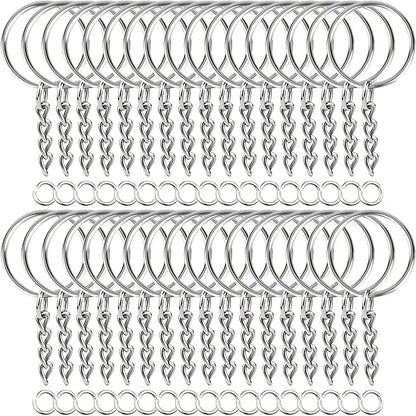 30pcs Silver Plated Metal Blank Keyring Keychain Split Key Ring with Chain Climbing Buckles Carabiner Keychain Rings Accessories