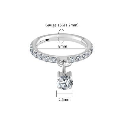Right Grand ASTM F136 Titanium Round CZ Drop Helix Hoop Ring 16G Dangle Charm Segment Conch Clicker Cartilage Piercing Jewelry