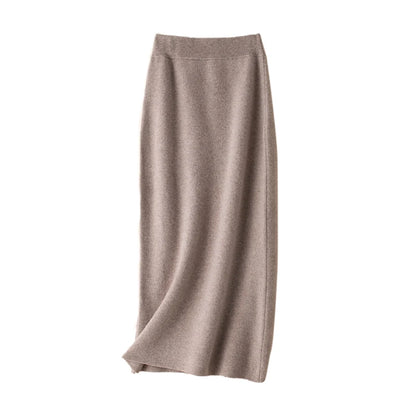 100% Pure Wool Skirt New Women's Autumn and Winter Mid-Length High-Waisted Thin Cashmere Skirt Knitted All-Match Hip Skirt