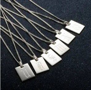 Murano Joias 26 Letters Stainless Steel Engraved Initial Old English Necklaces Custom Link