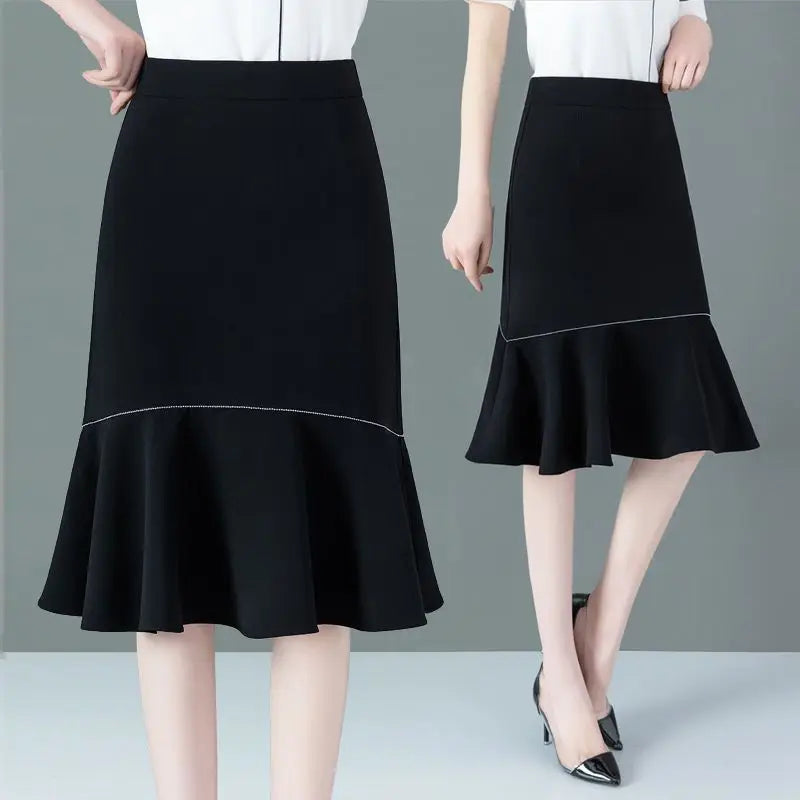 Simplicity Temperament Slim High Waist A-Line Skirt Summer Solid All-match Pleated Elegant Skirt Fashion Office Women Clothing