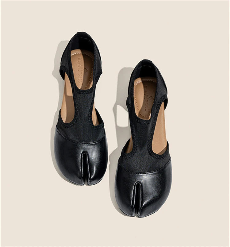 Split Toe Tabi Ballet Flats And Loafers Brand Designer Ultra Soft Leather Mary Jane Ballet Flats Women's Hollow out Shoes