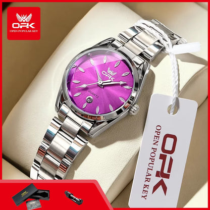 OPK 6038 Women's Watches Stainless Steel Waterproof Luminous Date Simple Fashion Ladies Watch Original Quartz Wrist Watch Woman