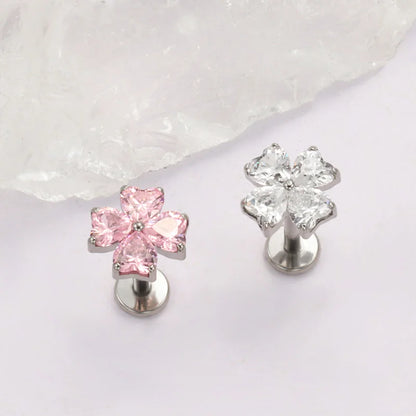ASTM F136 TItanium with Heart CZ Flower Lab Piercing Labret Lip Studs Sparkle Ear Tragus Helix Conch Lobe Earrings Body Jewelry