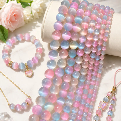 Wholesale 6/8/10mm Three Color Gradient Cat Eye Stone Loose Beads Spacer Beads for DIY Jewelry Bracelet Keychain Earring Making