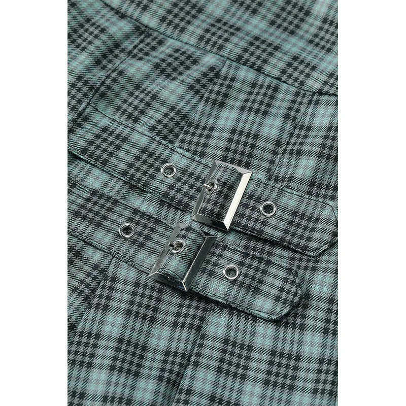 ELFSACK 2025 Autumn New Arrival Casual Checkered Pocket Asymmetric Pleated Street Style Midi Skirt For Woman