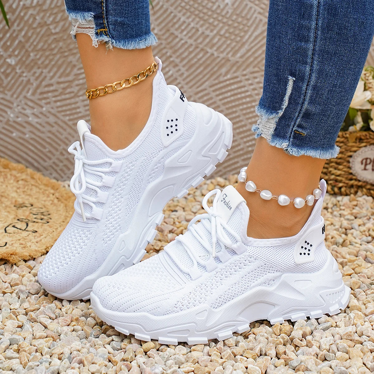 Women air cushion sneakers、arch support、non slip outsole、breathable mesh low top shoes