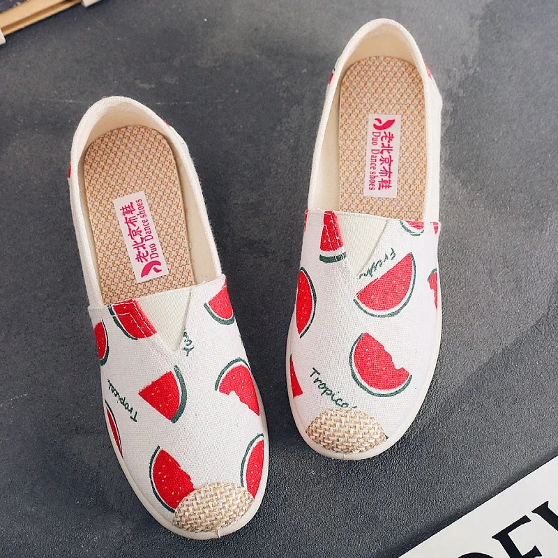 Breathable Mesh Lightweight Casual Shoes Women Fashion Women Slip on Flats Print Fisherman Shoes on Flats Shoes Zapatos De Mujer