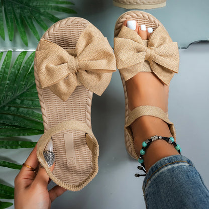 Women Slippers 2024 New Summer Lightweight Sandals Fashion Beach Casual Slippers Outdoor Bow Tie Flat Shoes Home Slides Women