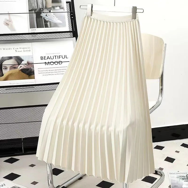 Hirsionsan Pleated Skirts Women 2023 Autumn New  Korean Fashion Vintage Solid A Line Skirt for Lady Chic Elegant Midi Skirt