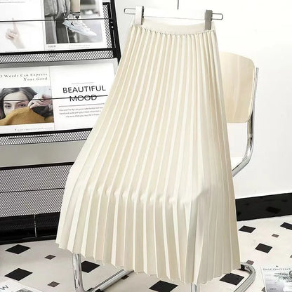 Hirsionsan Pleated Skirts Women 2023 Autumn New  Korean Fashion Vintage Solid A Line Skirt for Lady Chic Elegant Midi Skirt