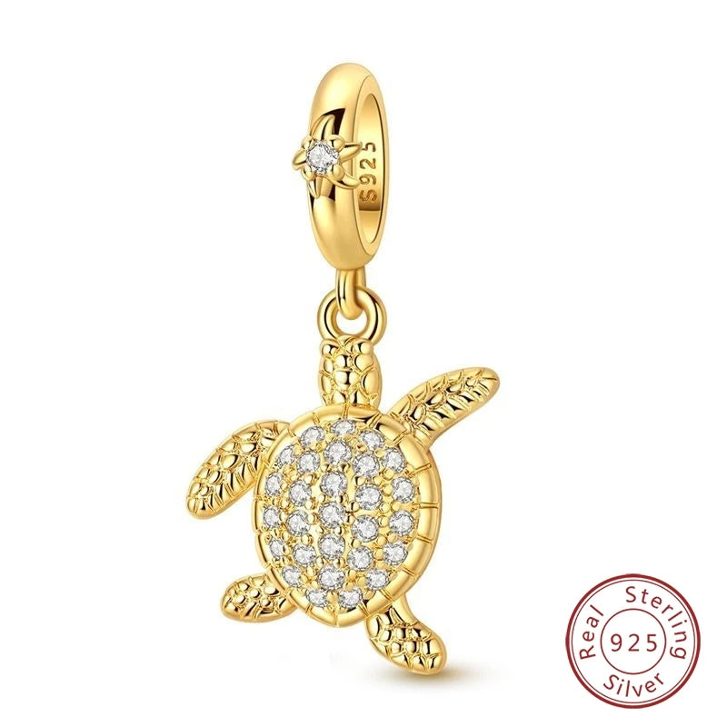 Hot Sales 925 Sterling Silver Golden Series Charms Leopard Little Bear Starfish Bow Bead Fit Original Bracelet DIY Women Jewelry