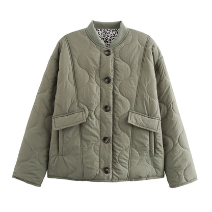 HH Female Autumn Casual Quilting Cotton Jacket Long Sleeve Single Breasted Solid With Pockets Winter Vintage Loose Warm Coat