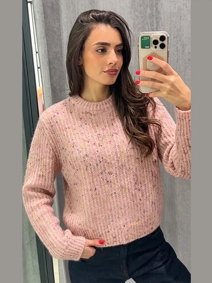 Knitted Cardigan For Women Single Breasted Elastic Hem Pocket O-Neck Women's Sweater Long Sleeve Short Blouse Chic Cardigan Lady