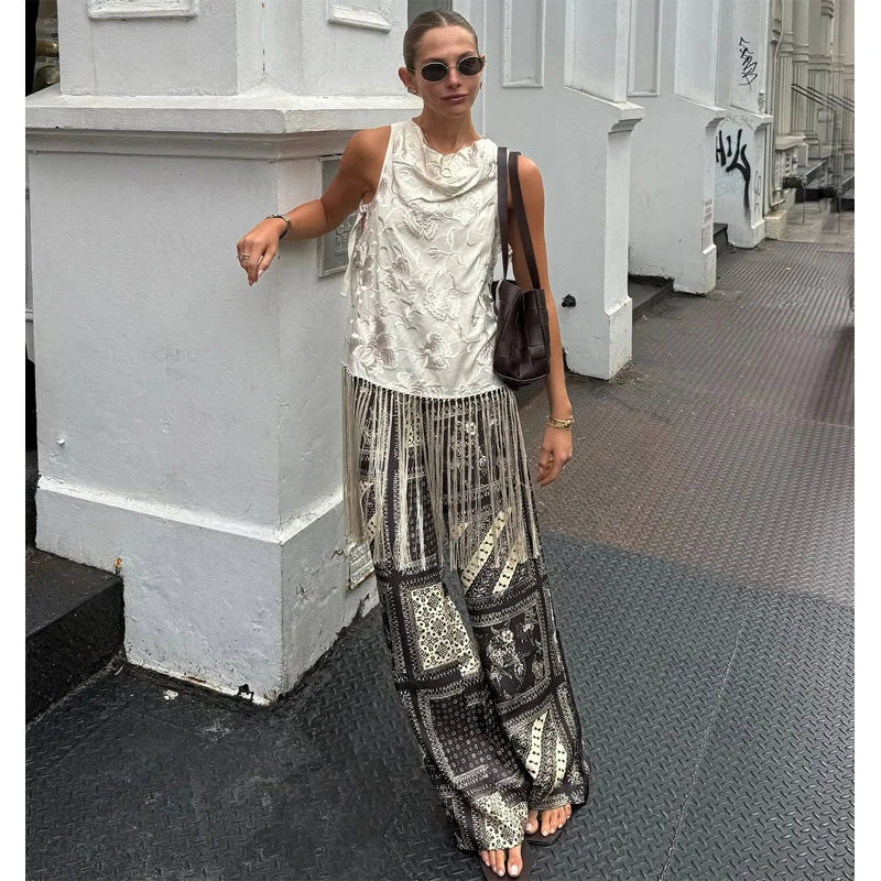 Vintage Embroidered Blouse Tie V Neck Cutout Patchwork Fringe Hem Puff Long Sleeve Tunic Cover Up Women's Relaxed Holiday Wear