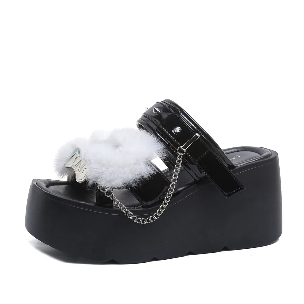 2026 Summer Women's Gothic Chunky Platform Wedges Sandals Chain Street Cool Slide Sandals Women Shoes Walking Comfy