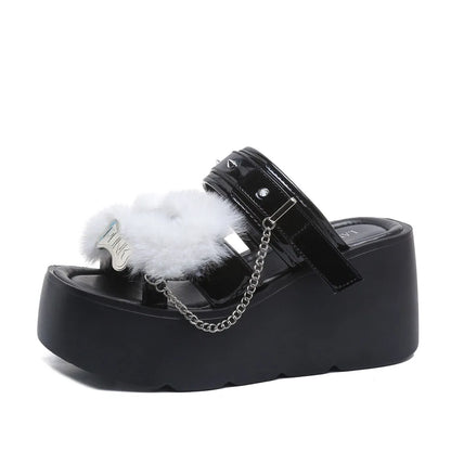 2026 Summer Women's Gothic Chunky Platform Wedges Sandals Chain Street Cool Slide Sandals Women Shoes Walking Comfy