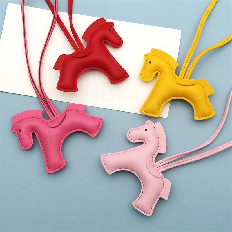2025 New Fashion Bag Accessories Horse Keychain With Strings Rope All-around PU Leather Tiny Horse Embellishment For Female Gift