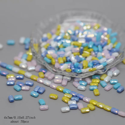 70pcs/lot Color Faceted Square Loose Beads Crystal Glass Beads Faceted Loose Spacer Beads for Jewelry Making DIY
