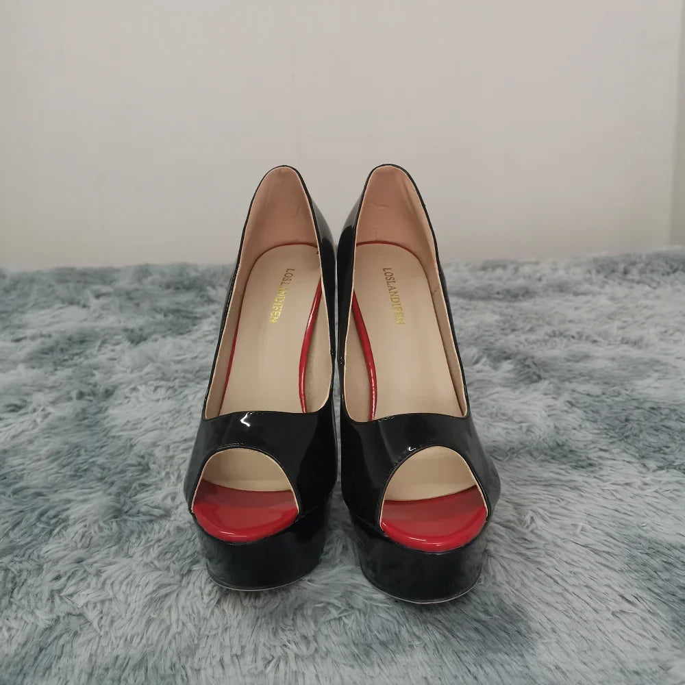 Women's Black Peep-Toe Platform Pumps
