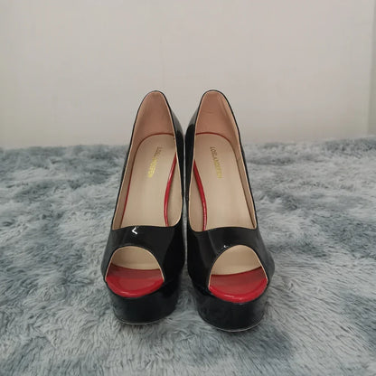 Women's Black Peep-Toe Platform Pumps