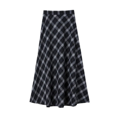 New 2025 Plaid Long Skirts Women Korean Style High-waisted A-line Thin Skirt Casual Daily Basics Skirts Woman