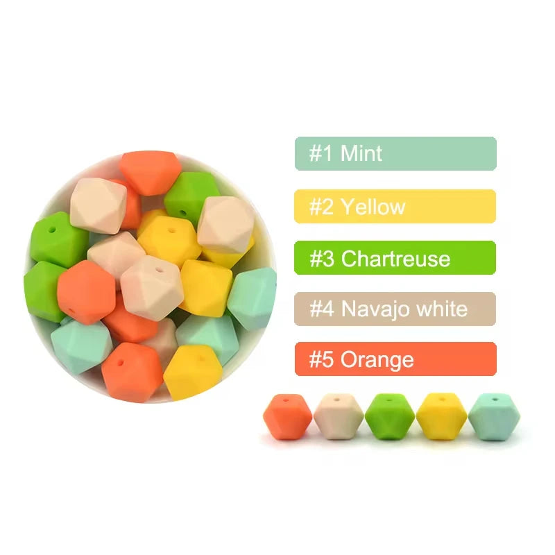 LOFCA 10pcs 14mm/ 17mm Hexagon Silicone Beads  For Jewelry Making Bulk DIY Necklace Pacifier Chain  Popular Jewelry Accessories