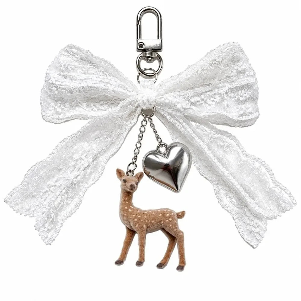 Cute Portable Deer Keychain 11.5cm Length Korean Style Phone Charms Handmade DIY Bead Case