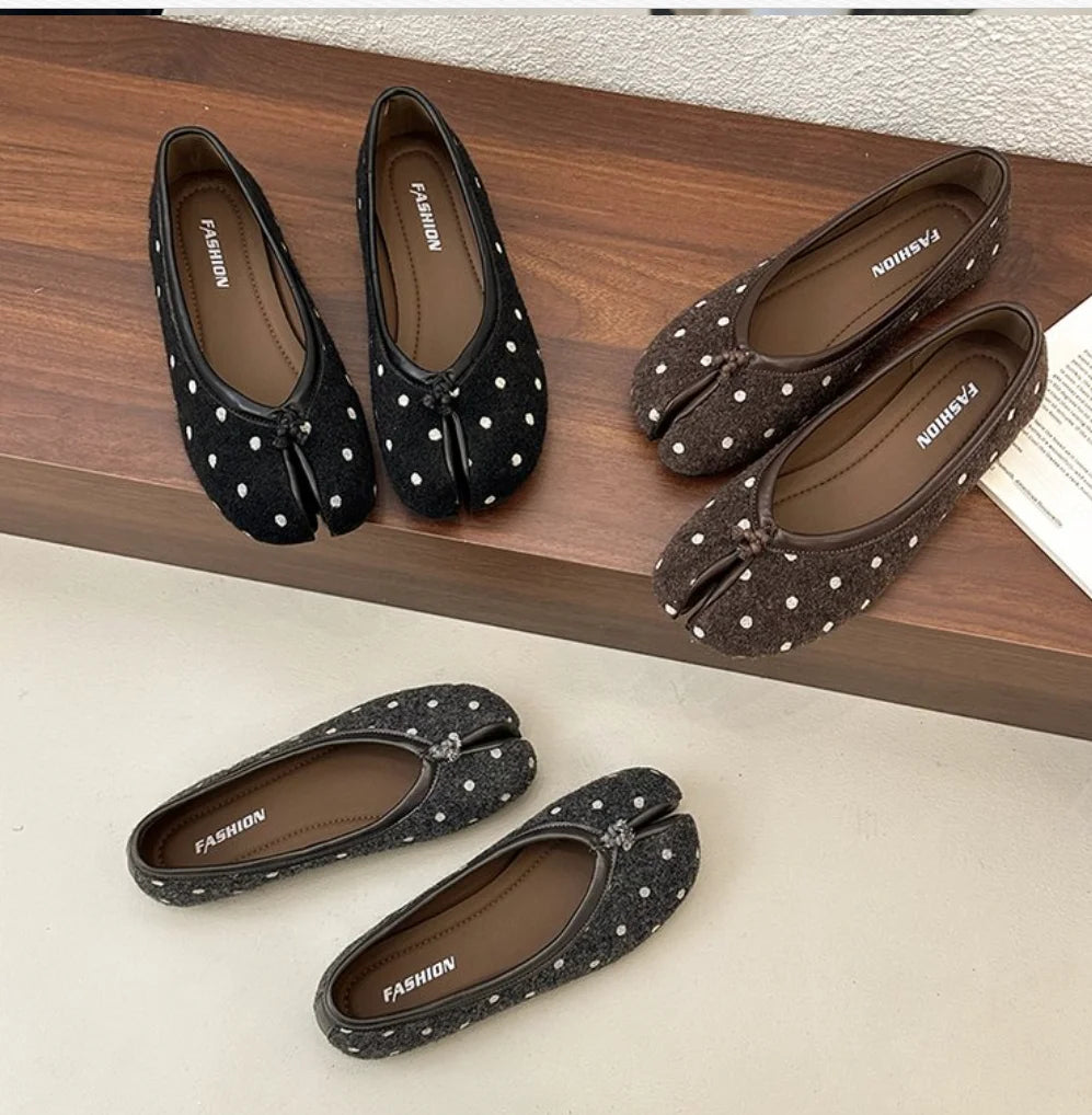 Fashion Bowknot Split Toe Women Tabi Ninja Ballet Flats Slippers Comfortable Walking Loafers Sweet Ladies All-match Mules Shoes