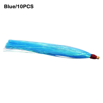 10PCS Colorful Rubber Trolling Skirt Fishing Bait Flash Line Portable Tuna Lure Artificial Bait Rig Fishing Hooks Fishing Tackle