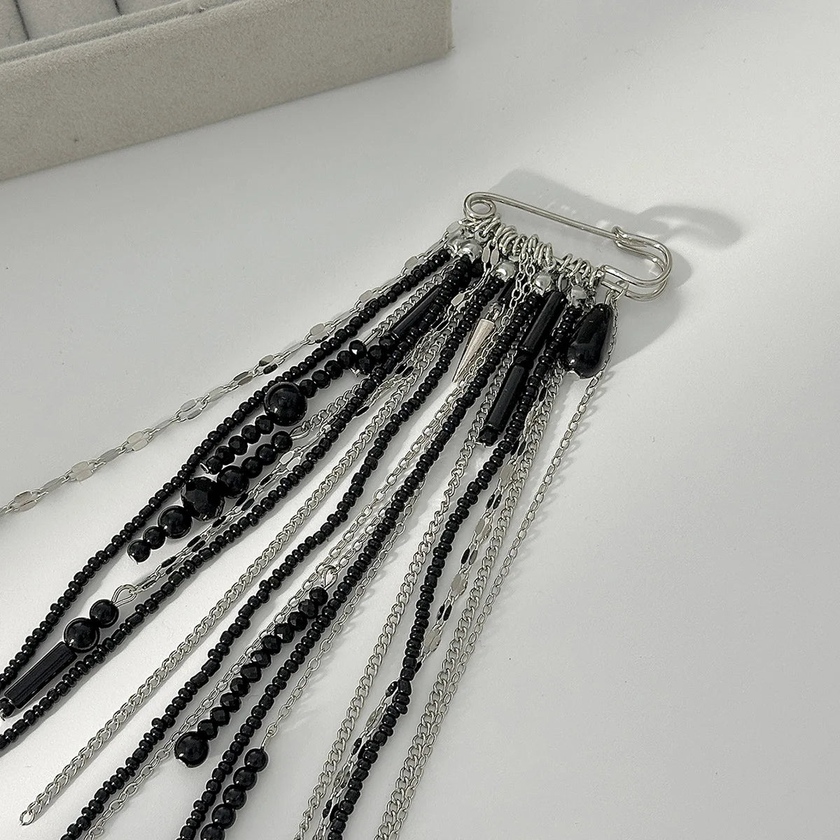 Exaggerated Long Tassel Chain Rice Bead Crystal Women's Brooch Handmade Bead Multi-layer Chain Fixed Needle Clothing Decoration