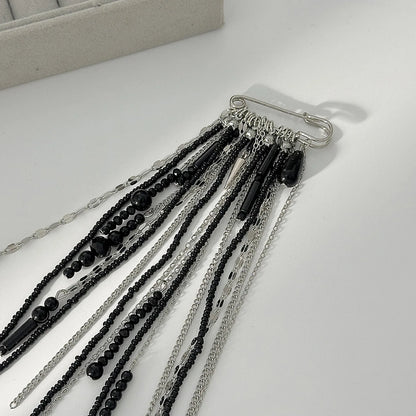 Exaggerated Long Tassel Chain Rice Bead Crystal Women's Brooch Handmade Bead Multi-layer Chain Fixed Needle Clothing Decoration
