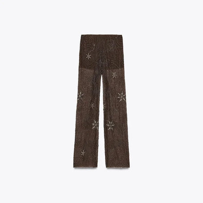 Fashion Sequin Loose Pants Women Elastic Waist Wide Leg Brown Trousers Female 2026 Spring Summer Lady Loose Outwear New