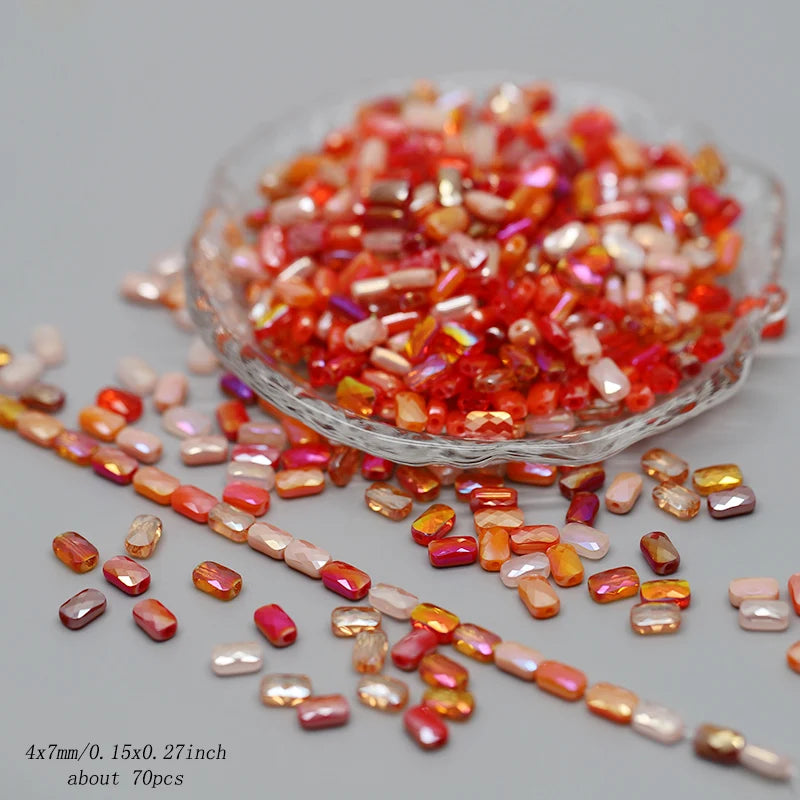 70pcs/lot Color Faceted Square Loose Beads Crystal Glass Beads Faceted Loose Spacer Beads for Jewelry Making DIY
